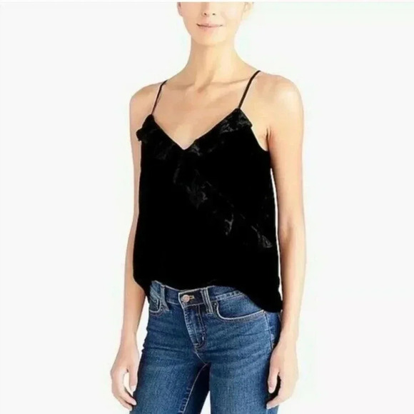 J.Crew Factory Soft Black Velvet Ruffle Sleeveless Cami Tank(XS) - Picture 1 of 12